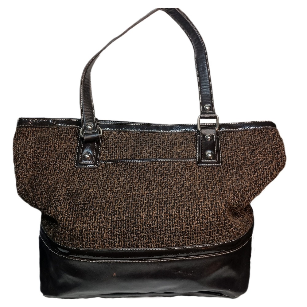 Tignanello Woven Tote Bag Brown Leather Trim Shoulder Bag Purse‎ SKUCH098